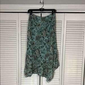 Green and Black A-line Midi Skirt with Asymmetrical Hem for Resort Wear